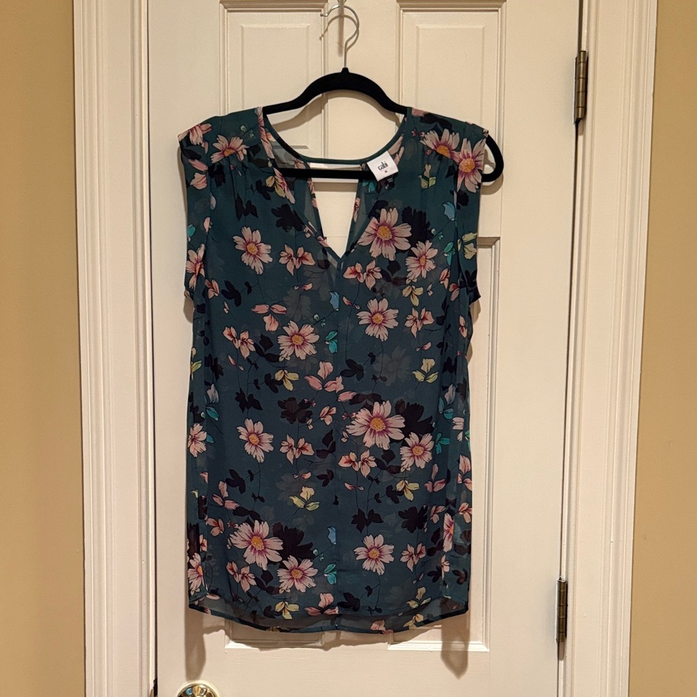 Cabi Floral Sleeveless Blouse - Teal and Pink